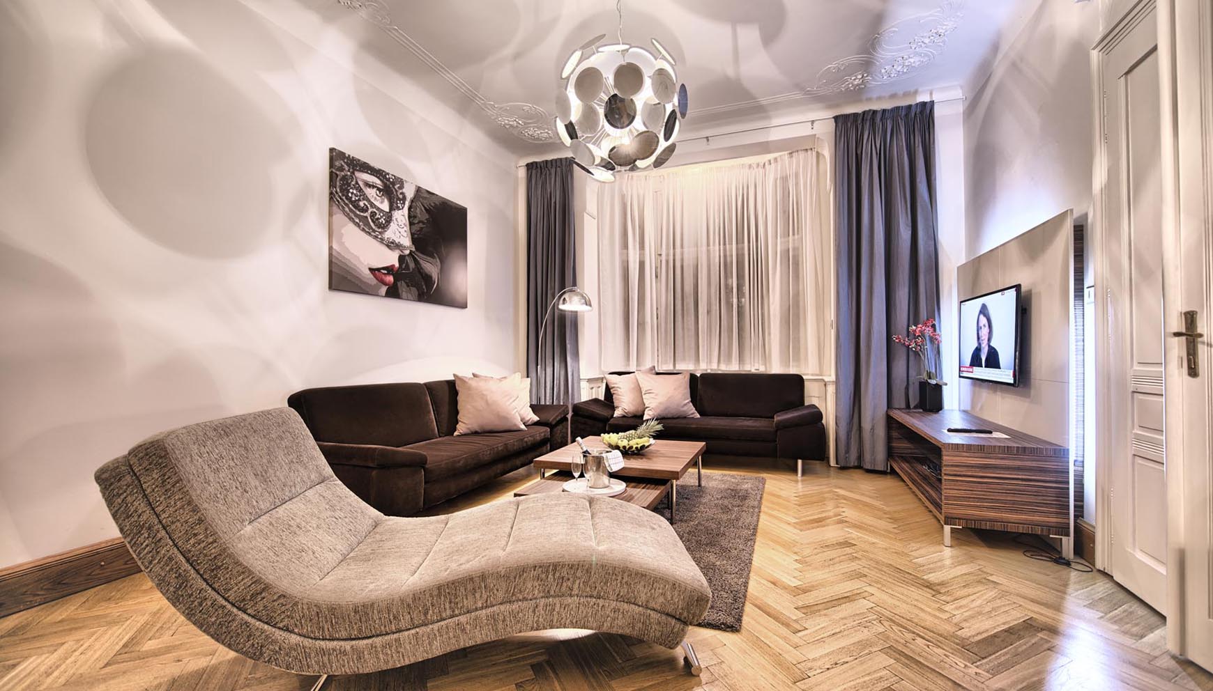 Living room in a two bedroom apartment in Residence Brehova