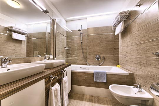 One of the bathrooms in the Residence Brehova penthouse apartment