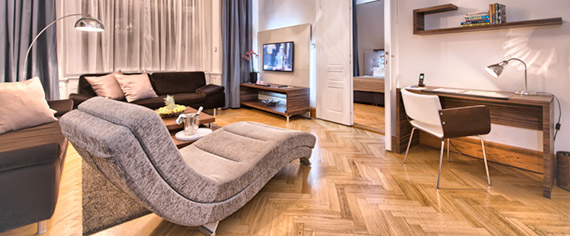 The Residence Brehova two bedroom apartment living room