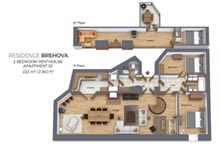 Floorplan of a penthouse apartment number 52 in Residence Brehova